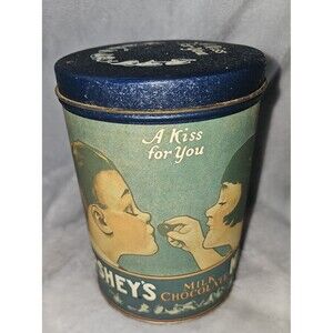 Vintage 1980 Hershey's Kisses Milk Chocolate Tin Can "A Kiss For You"